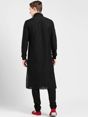 Black cotton plain  kurta with   pajama 4