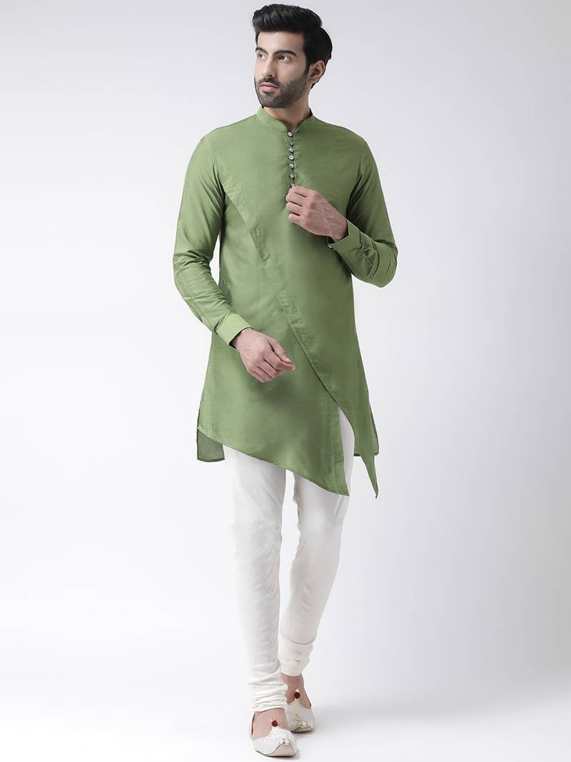 Green cotton plain  kurta with   pajama
