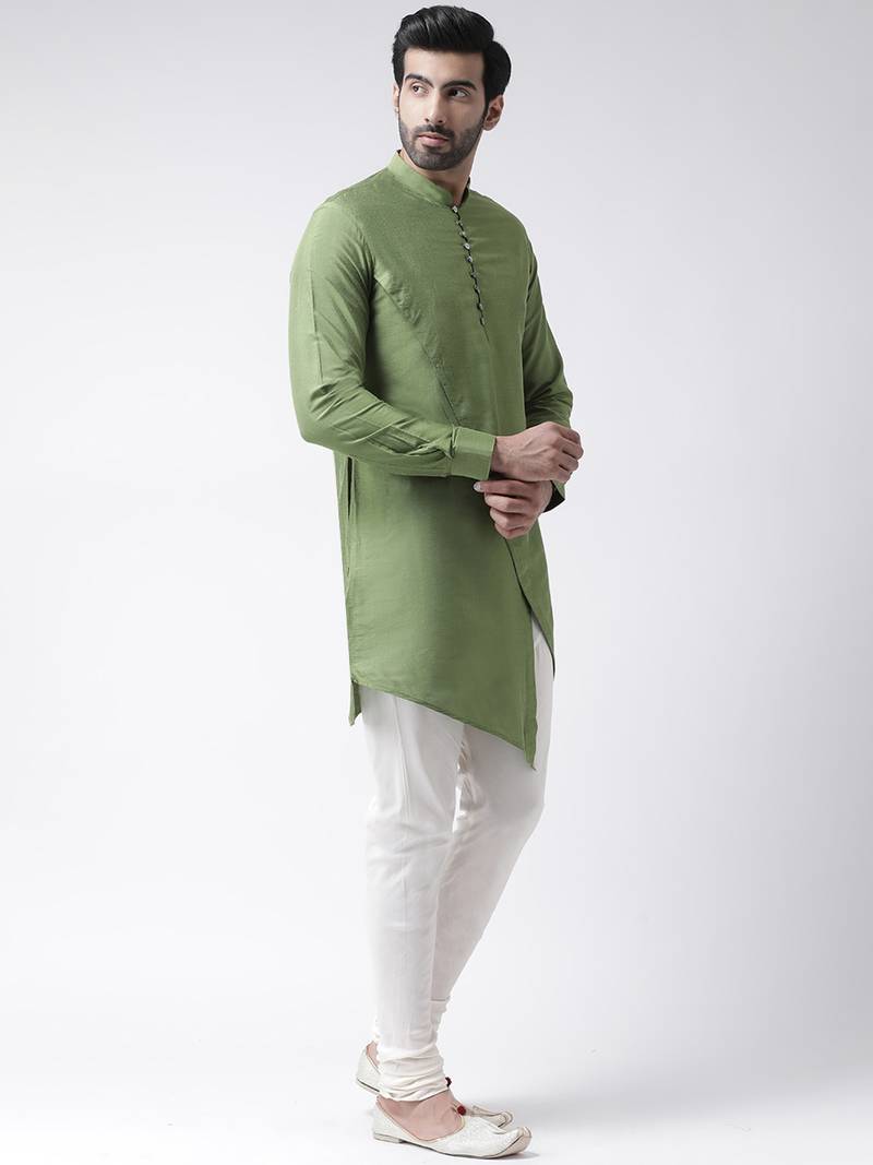 Green cotton plain  kurta with   pajama