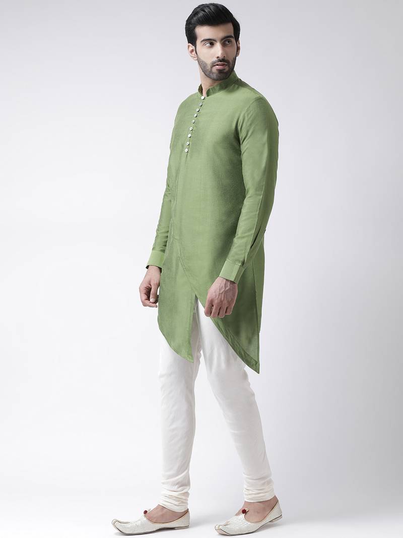 Green cotton plain  kurta with   pajama