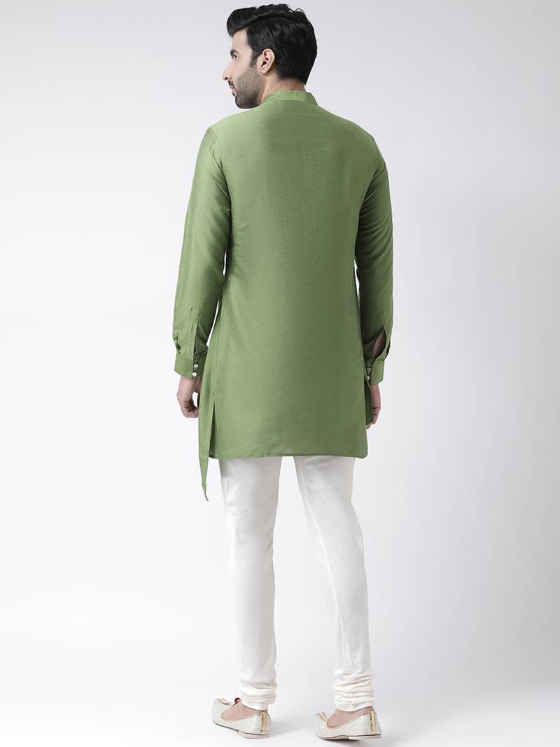Green cotton plain  kurta with   pajama