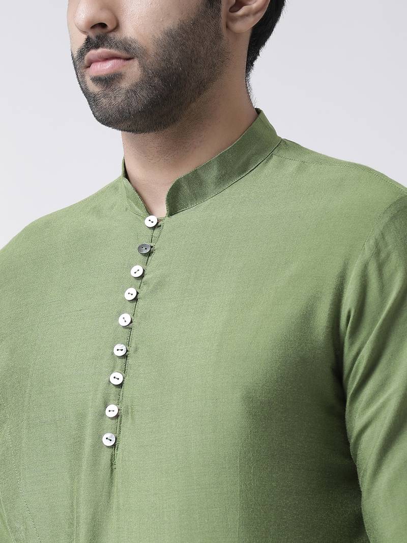 Green cotton plain  kurta with   pajama