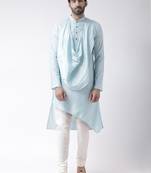 Blue cotton plain  kurta with   pajama
