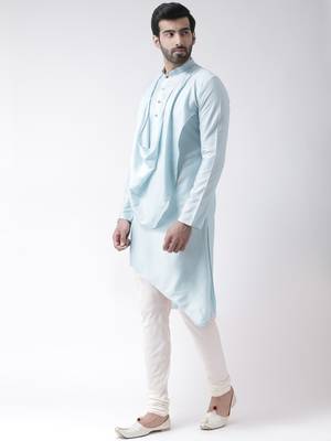 Blue cotton plain  kurta with   pajama 2