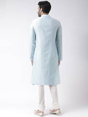 Blue cotton plain  kurta with   pajama 3