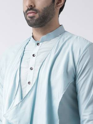 Blue cotton plain  kurta with   pajama 4