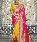 Pink woven silk saree with blouse