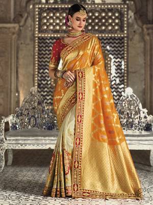 Orange woven silk saree with blouse 1