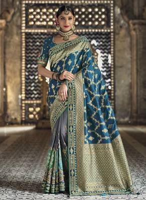 Grey woven silk saree with blouse 1