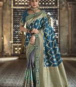 Grey woven silk saree with blouse
