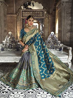 Grey woven silk saree with blouse 2