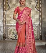 Rani pink woven silk saree with blouse