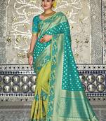 Lime woven silk saree with blouse