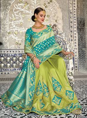 Lime woven silk saree with blouse 3