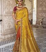Mustard woven silk saree with blouse
