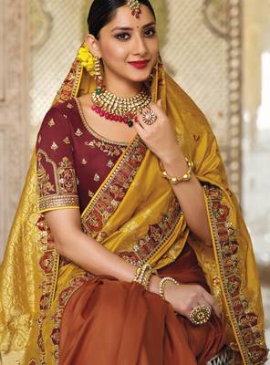 Mustard woven silk saree with blouse 2