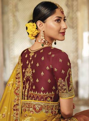 Mustard woven silk saree with blouse 3