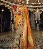 Beige woven silk saree with blouse