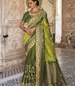 Mehendi woven silk saree with blouse