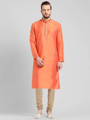 Orange cotton plain  kurta 1