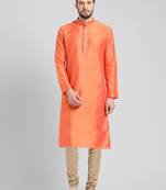 Orange cotton plain  kurta
