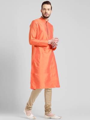 Orange cotton plain  kurta 2