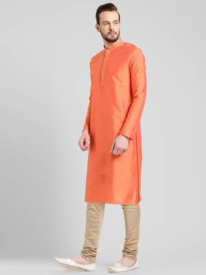 Orange cotton plain  kurta 3