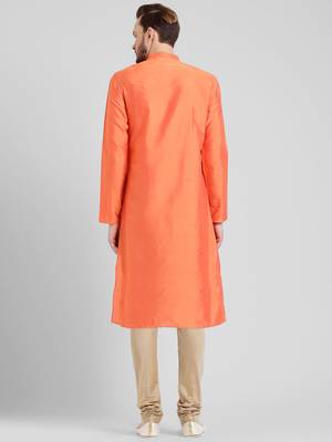 Orange cotton plain  kurta 4