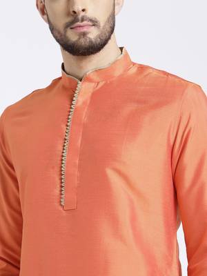 Orange cotton plain  kurta 5