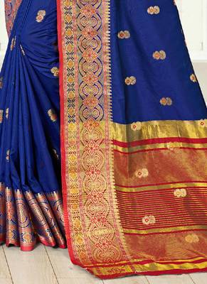 Navy blue woven silk saree with blouse 3