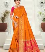 Orange woven silk saree with blouse