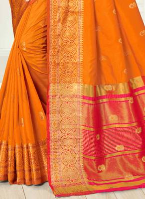 Orange woven silk saree with blouse 3