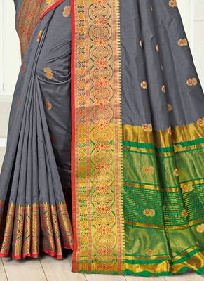 Grey woven silk saree with blouse 3