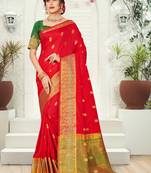 Red woven silk saree with blouse