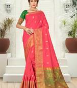 Peach woven silk saree with blouse