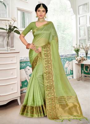 Green embroidered organza saree with blouse 1