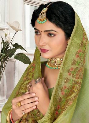 Green embroidered organza saree with blouse 2