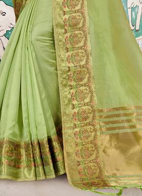Green embroidered organza saree with blouse 3