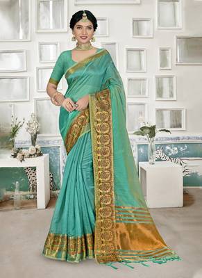 Sky blue embroidered organza saree with blouse 1