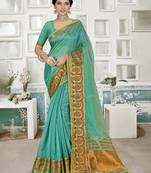 Sky blue embroidered organza saree with blouse
