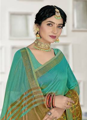 Sky blue embroidered organza saree with blouse 2