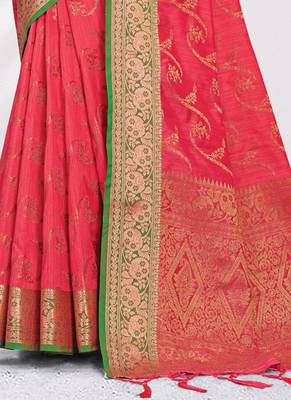 Pink woven banarasi silk saree with blouse 3