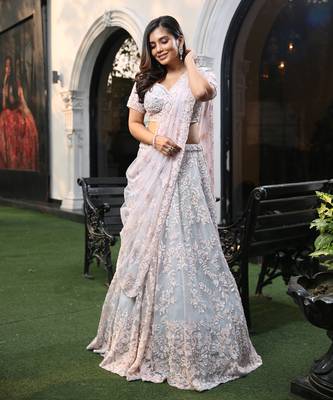 Pink Net Lehenga And Blouse  1