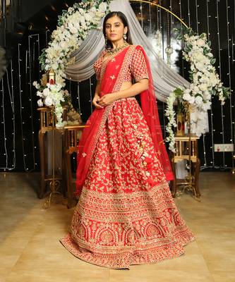 Red Hand Embroidered Lehenga Set 2