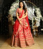 Red Lehenga And Blouse In Raw Silk Fabric   