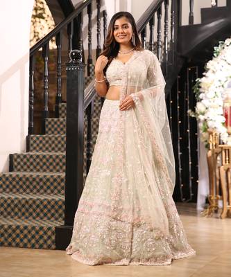 White Heavy Embellished Lehenga Set  1