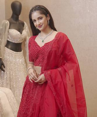 Red Fully Embellished Organza Lehenga 2