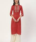 Red embroidered cotton cotton-kurtis