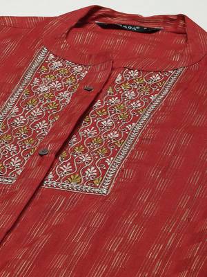 Red embroidered cotton cotton-kurtis 2