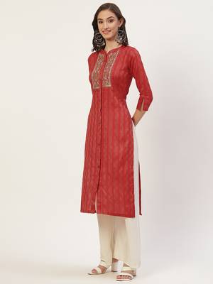 Red embroidered cotton cotton-kurtis 3